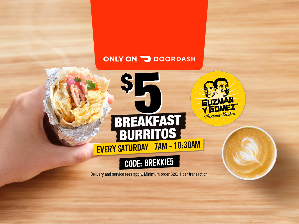 $5 GYG Brekkie Burritos on DoorDash | Guzman y Gomez